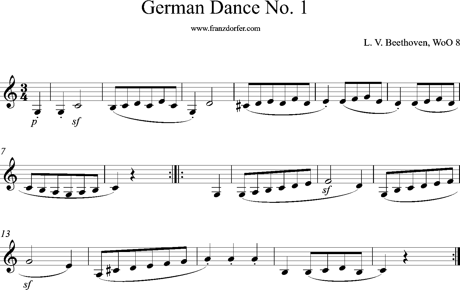 clarinet sheet music, Deutscher Tanz Nr. 1-A